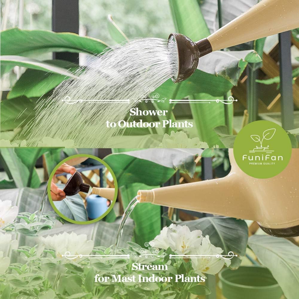 Funifan 1 Gallon Watering Can for Indoor & Outdoor House Plants, Detachable Shower Head Long Spout Garden Watering Can, Plastic, Large, Flowers (4L, Green) : Patio, Lawn & Garden