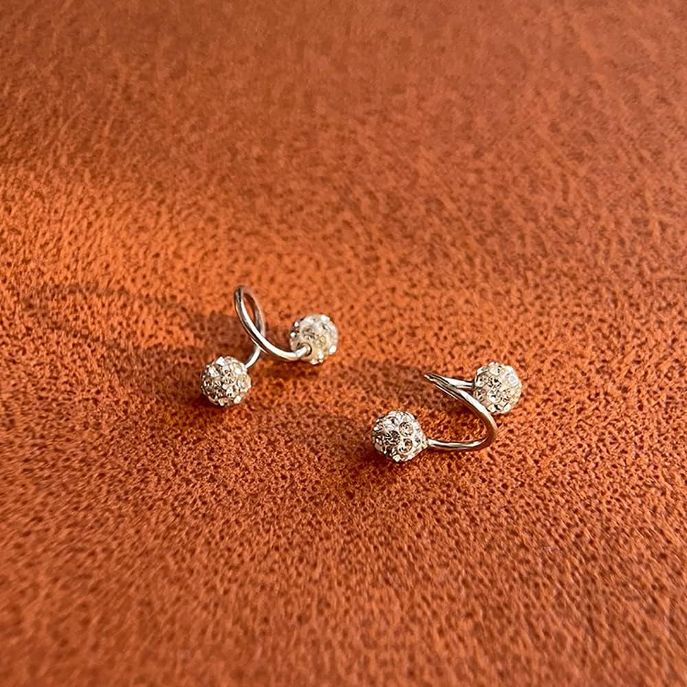 Full of Crystal Ball Cuffs Twist Climber Earrings Hypoallergenic 925 Sterling Silver for Women Cubic Zirconia Cartilage Pierced Crawler Wrap Huggie Studs Helix Earring Shamballa Inspired Fashion Jewelry Birthday Gifts