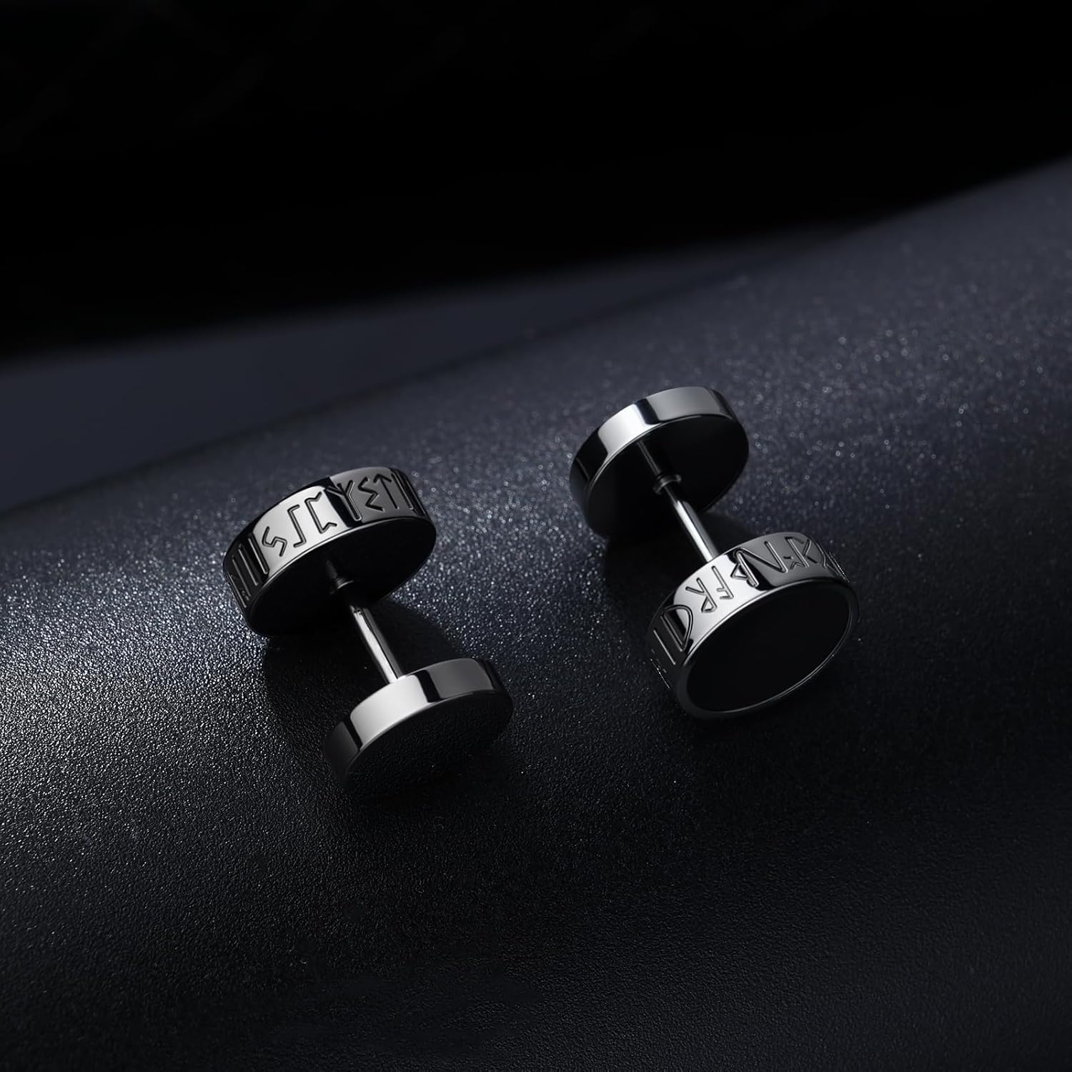 FEEL STYLE 925 Sterling Silver Viking Rune Stud Earrings for Men Women Natural Black Onyx Flat Back Stud Earrings Jewelry Gifts Hypoallergenic - Image 5