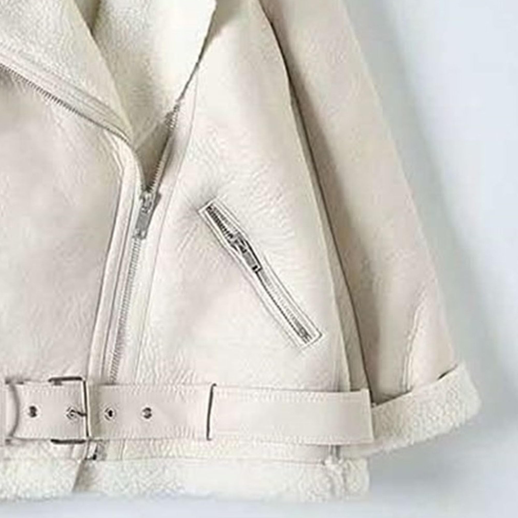 DGKaxiyaHM Abrigo de aviador con forro de invierno para mujer, de piel sintética, cálido, chaqueta de motociclista, ajuste regular, ropa de abrigo con cinturón, beige, S
