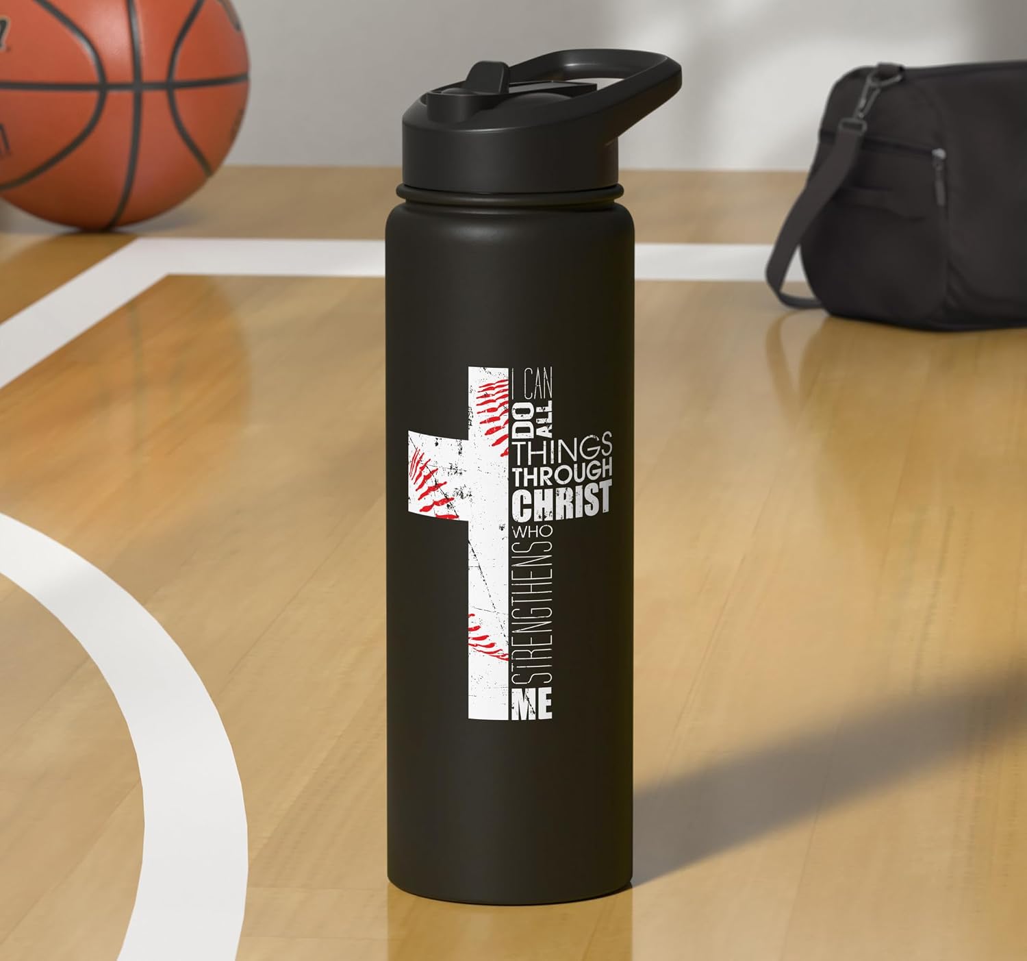 Christian Baseball Gifts Boys Philippians 413 Bible Verse Stainless Steel Insulated Water Bottle