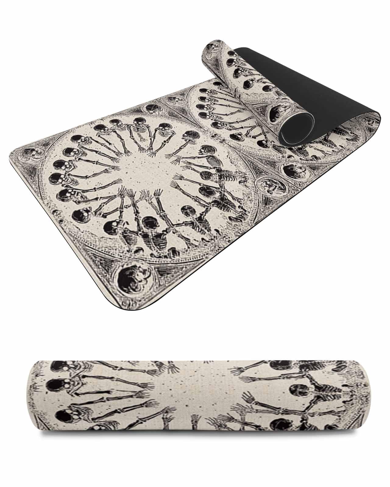 Debedcor Heat Proof Table Pads Waterproof Decorative, Beige Skull Skeleton Non-Slip Table Countertop Protector, Halloween Vintage Spooky Scary Insulation Mat for Dining Room, 48 x 12 Inches