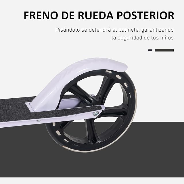 Foto 3 de 8 de HOMCOM Patinete Plegable para 7-14 Años con Freno 88x37x75-100 cm Blanco