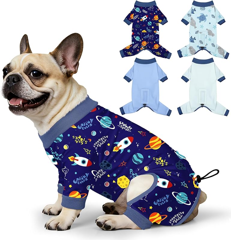 Pijama para Cães Bienbee com Ajuste nas Costas e Tecido Elástico, Tamanho Grande (L), Pacote com 4