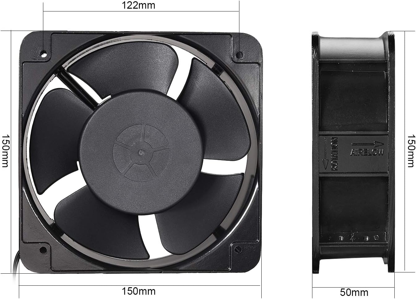 uxcell Cooling Fan 150mm x 150mm x 50mm FP-108EX-S1-B AC 220V-240V 0.22A Dual Ball Bearings