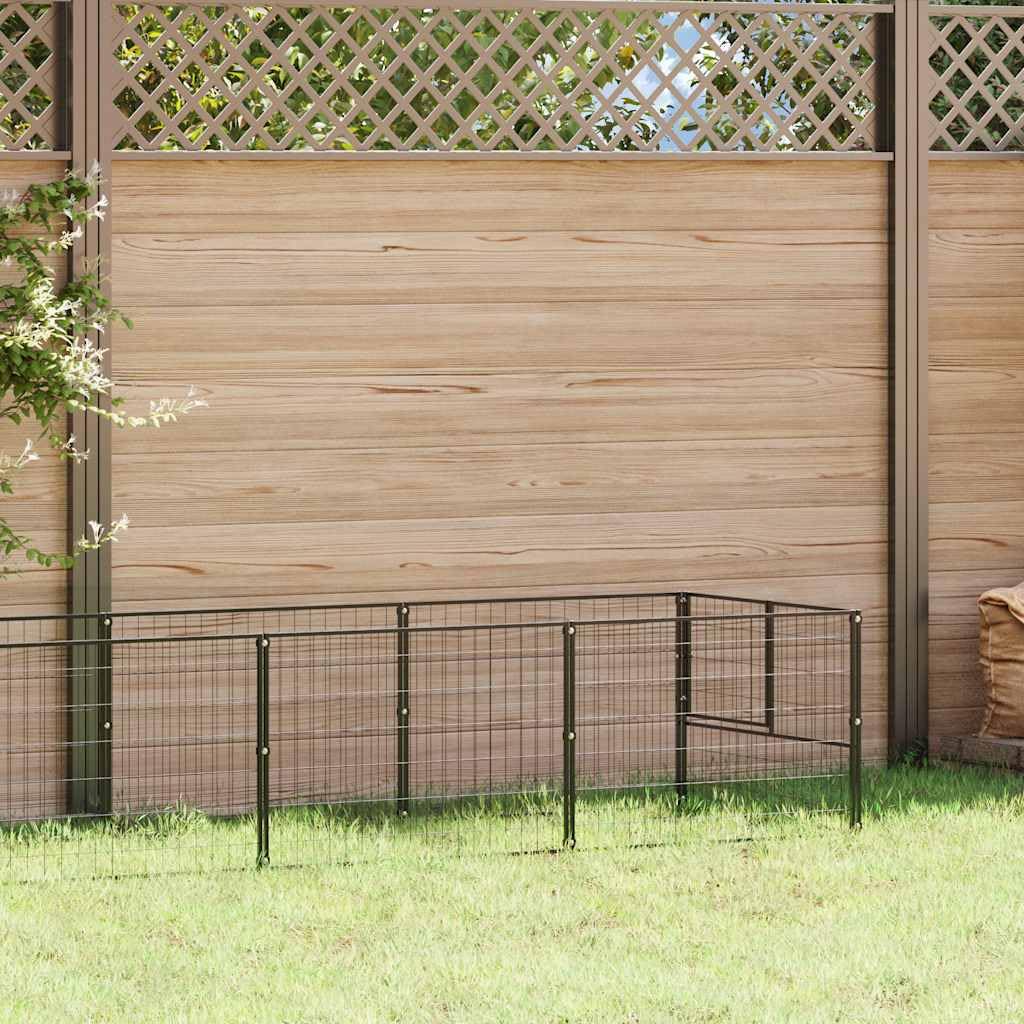 Cage chien extérieur acier noir grand enclos de jeu grillagé 6 m²