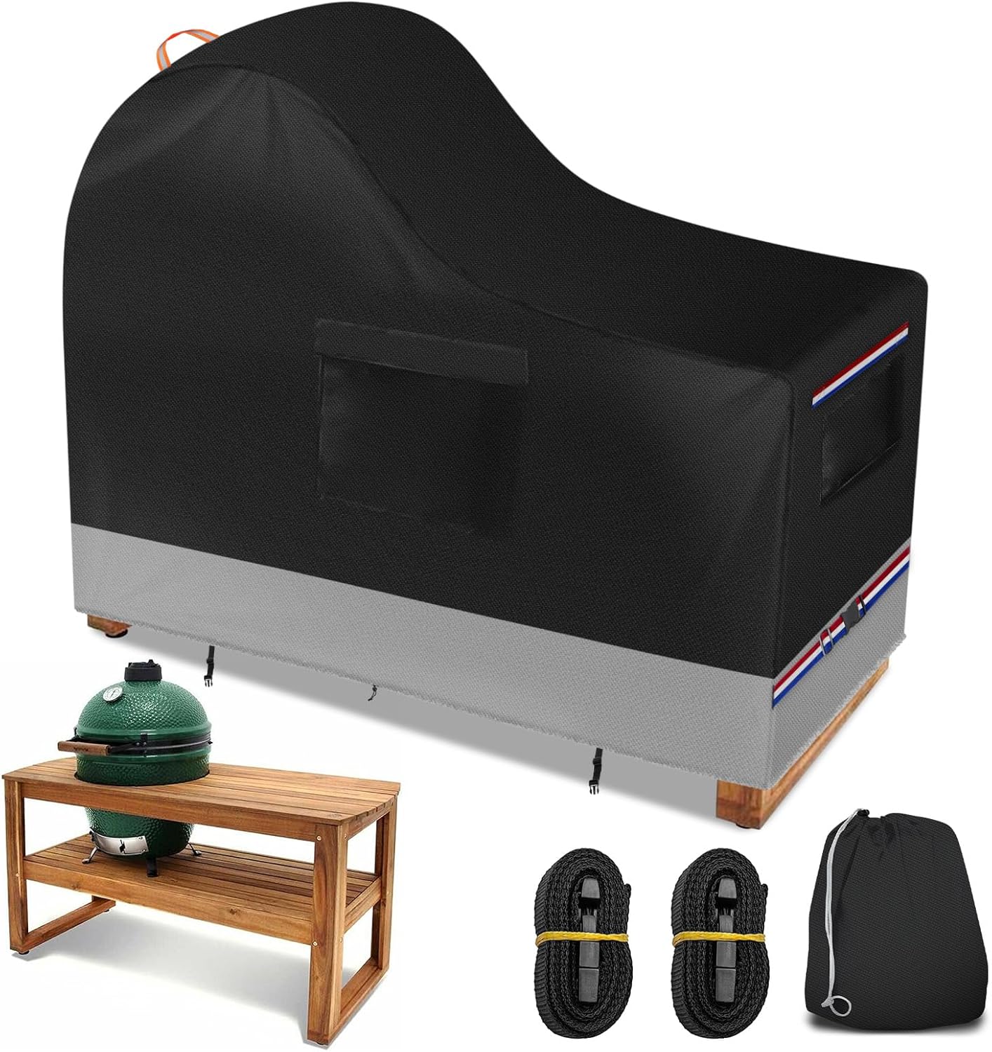 Grill Cover Fits for 60 Inch Big Green Egg Grill Table Cover, Kamado Ceramic Cart Cover for XL Green Egg, with Drawstring & Storage Bag, 60" L x 30" D x 50" H