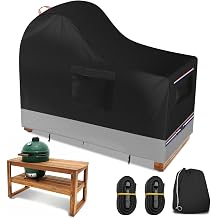 Grill Cover with Side Storage Pocket Fit for 60 Inch Big Green Egg Grill Table, 420D Waterproof Oxford Fabric, Outdoor Kamado Ceramic BBQ Smoker Table Cover Grill Cart Cover