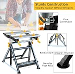 Goplus Portable Workbench and Vise, Folding Work Table with Tiltable Platform and 7-level Adjustable Height, Multifunctional Workstation with 8 Sliding Non-marring Clamps and 2 Rotary Clamping Handles