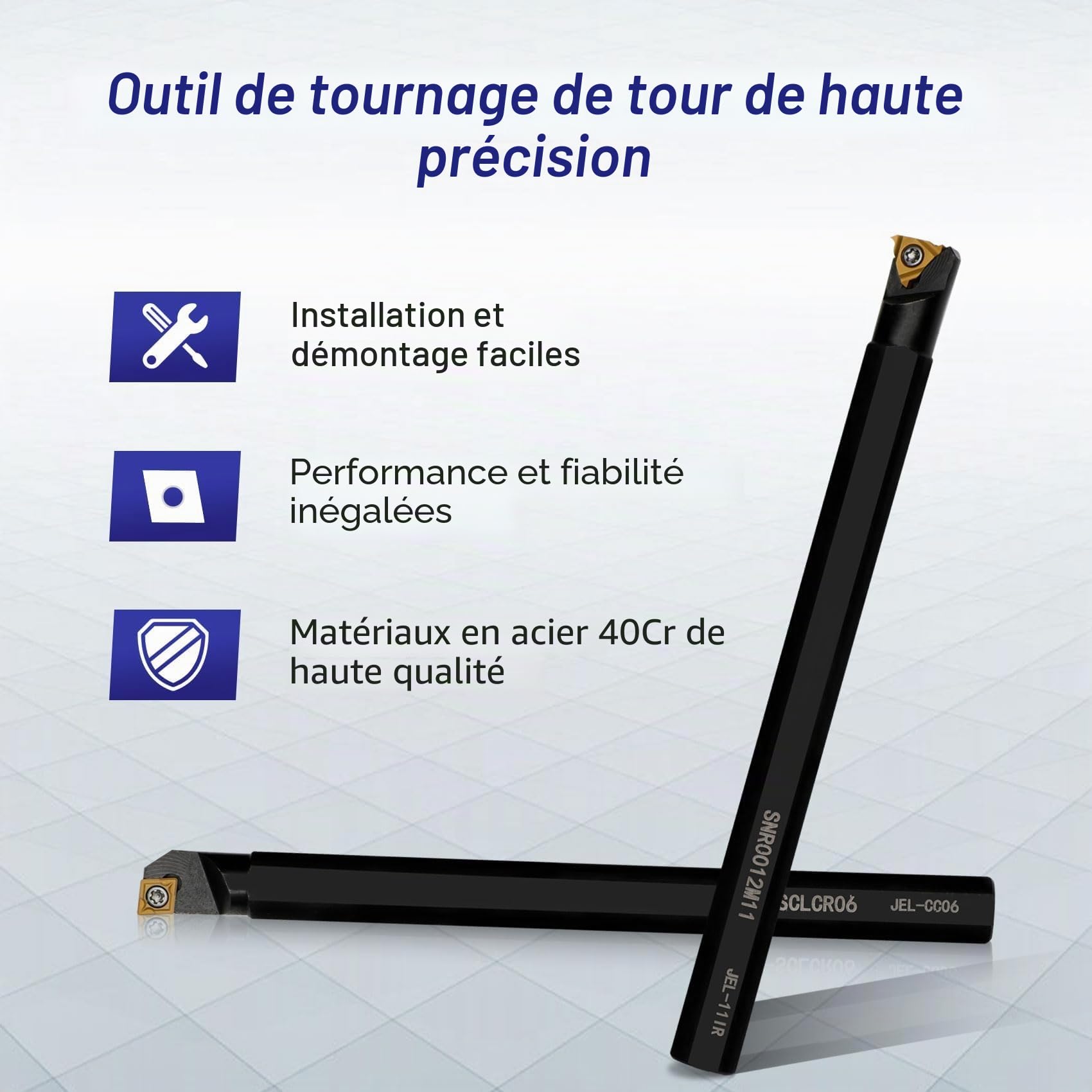 Lot de 21 outils de tournage indexables - Tige de 12 mm - 7 supports en métal avec 14 inserts de tournage pour tourner, rainurer, fileter, aléser les inserts en carbure de tungstène
