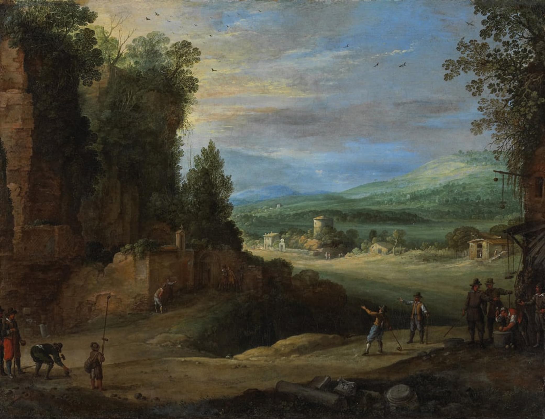 ARTXLXXBN Famous Print Painting Colorful Art Print Landscape with Men Playing mail À La Chicane by Paul Bril Canvas Art Decorations for Home Decor 60x90cm