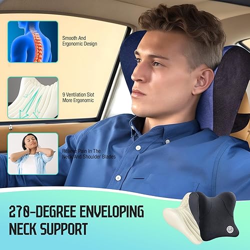 Miniatura 4 de Almohada suave para el cuello del auto para asiento de conducción, almohada para reposacabezas de automóvil con correa flexible, diseño ergonómico,