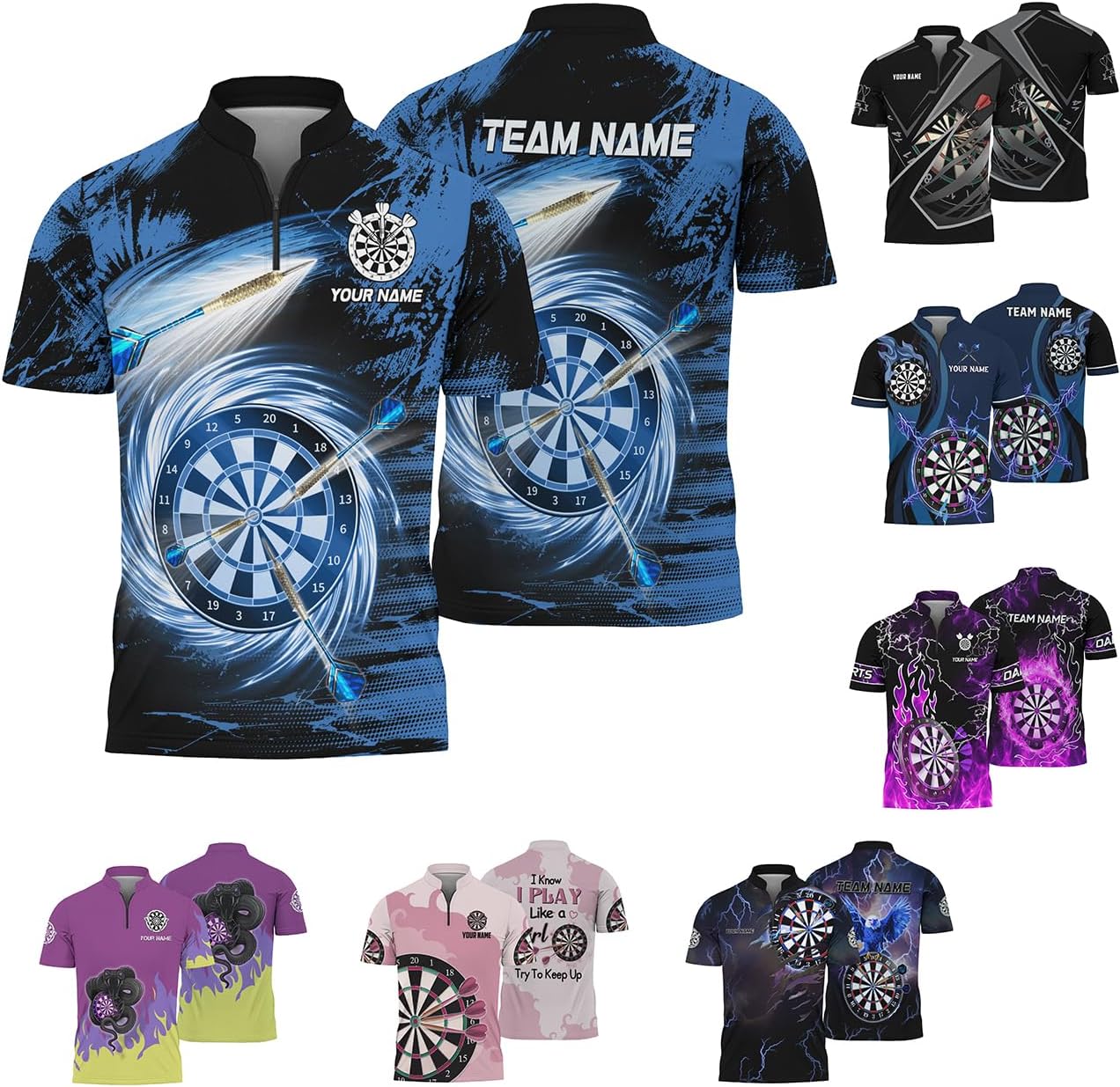Unisex Dart Zipper Top with Customizable Name 3D Dartboard Theme Zip Jersey for Darts Team