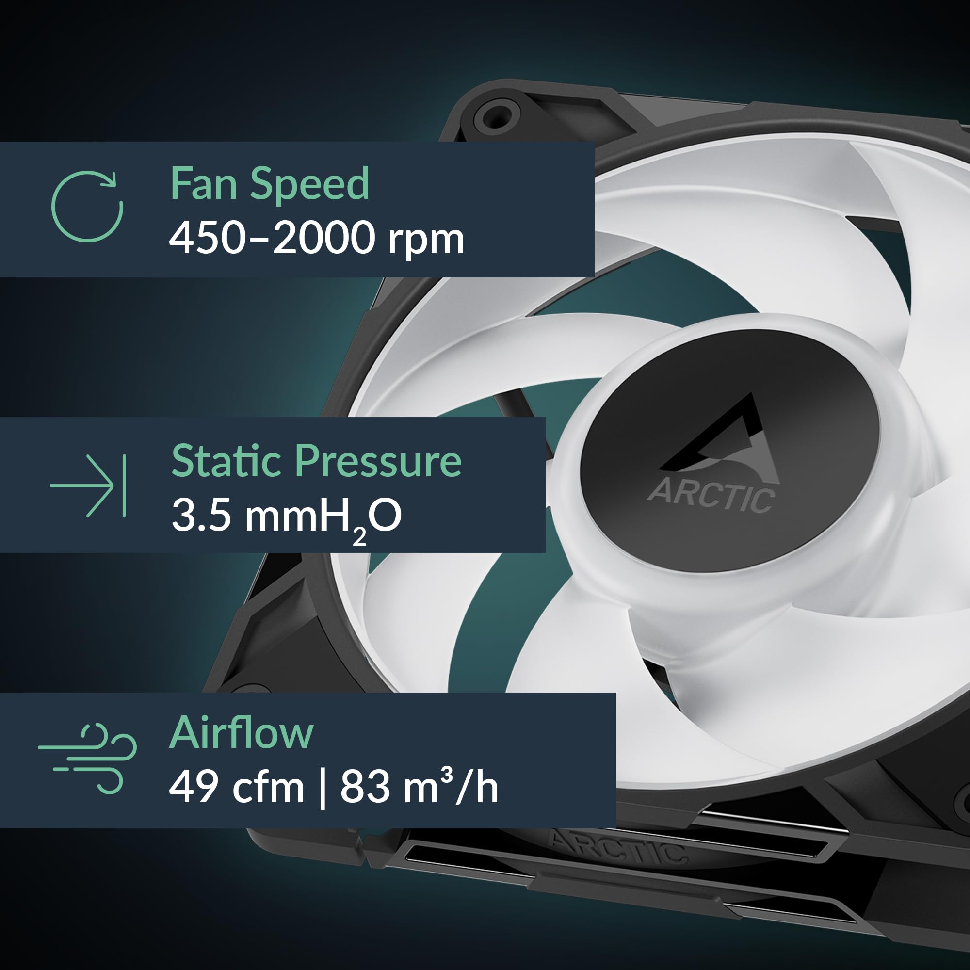 ARCTIC P12 Pro A-RGB LN - Cichy wentylator klasy premium, wentylator PWM 120 mm z rozdzielaczem Y, 450-2000 rpm, 0 rpm <5% PWM, 5 V Digital RGB, łożysko dynamiczne płynowe, 4-pinowy - czarny