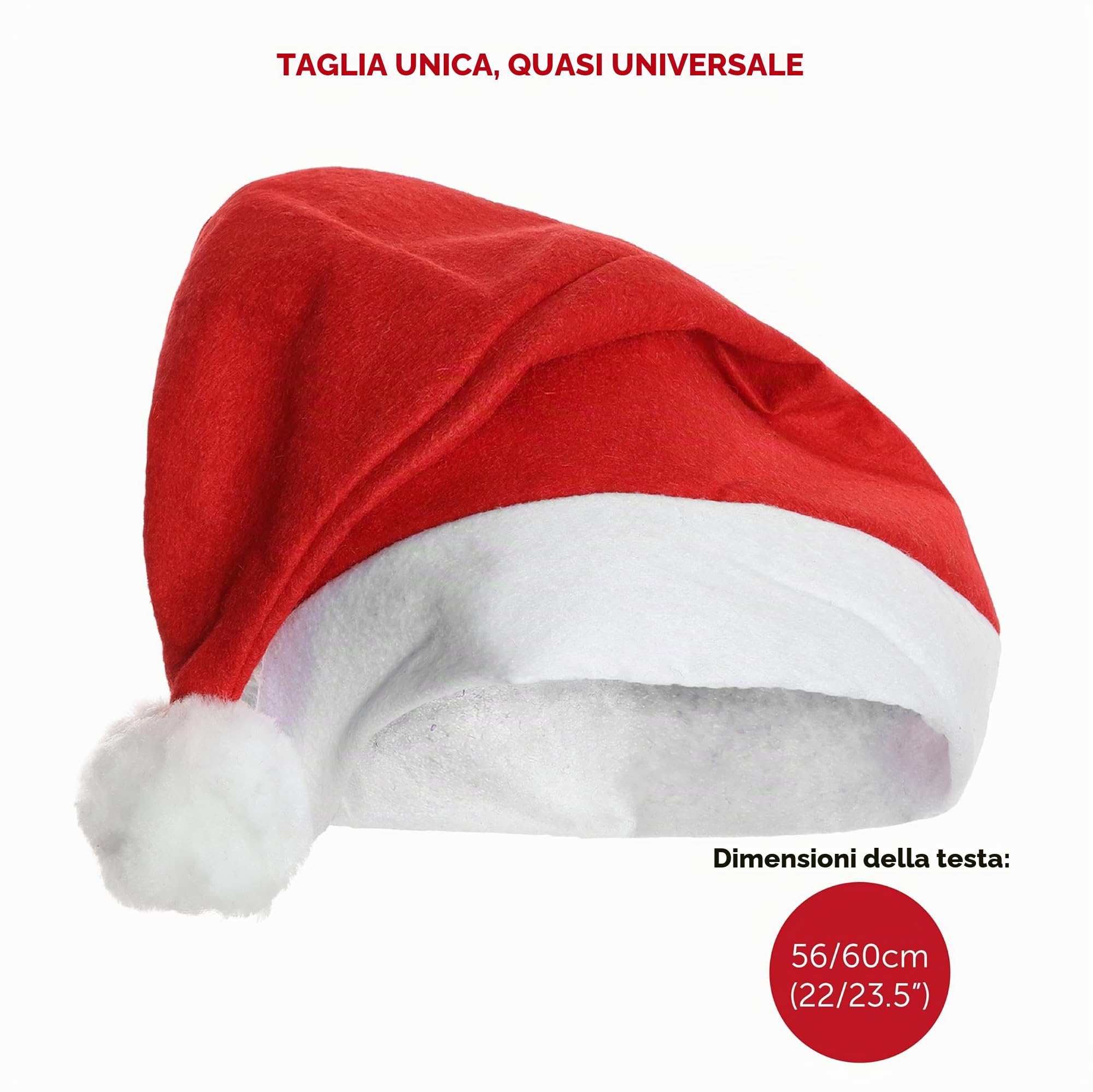 Cappello da Babbo Natale per adulti, in feltro rosso, con bordo bianco, accessorio per travestimento da Babbo Natale, confezione da 100 pezzi