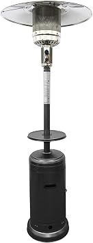 Hiland HLDS01-CB 48,000 BTU Propane Patio Heater w/Wheels and Table, Large, Hammered Silver