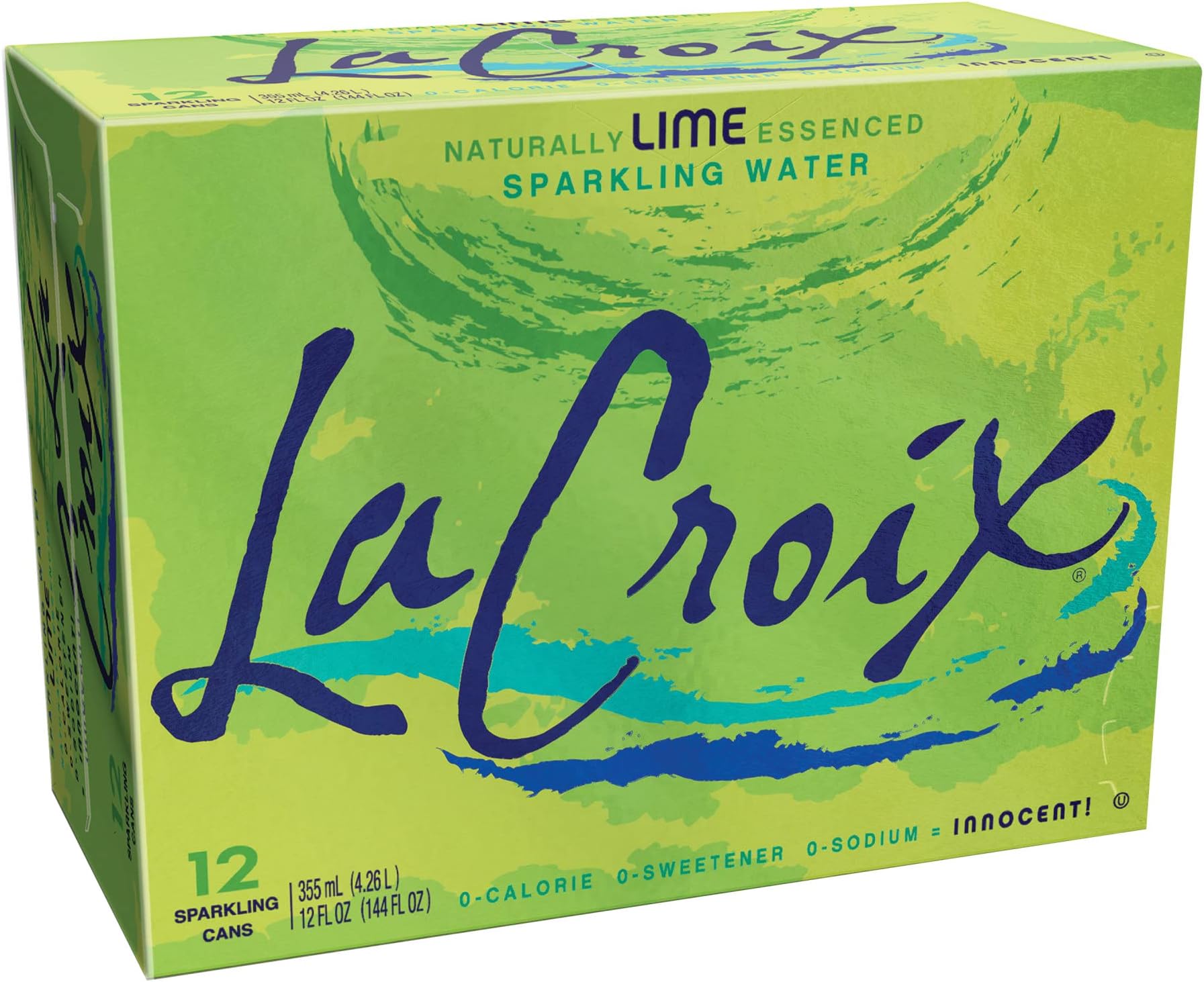 La Croix Naturally Essenced | 0 Calorie | 0 Sweetener | 0 Sodium | Lime Sparkling Water 355ml (Pack of 12)