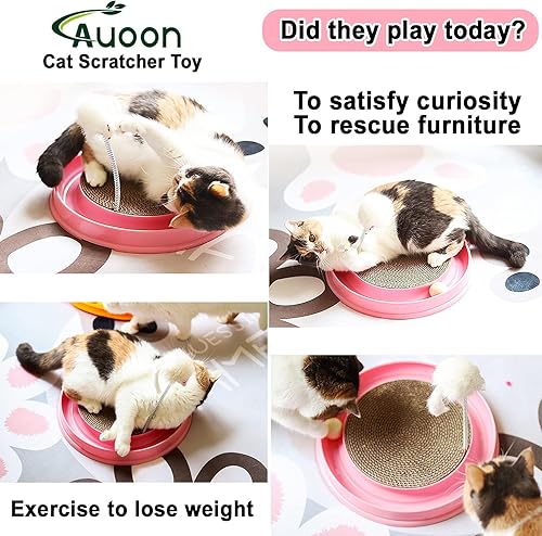 Miniatura 6 de AUOON Juguete rascador para gatos, almohadilla para rascar para gatos con pista de bolas de juguete para gatos y gatitos de interior (gris)