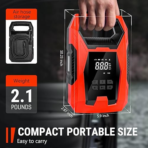 Miniatura 6 de CARSUN Inflador de neumáticos de CACC, compresor de aire portátil, doble potencia para el hogar 110 V CA y bomba de aire de 12 V CC con manómetro,