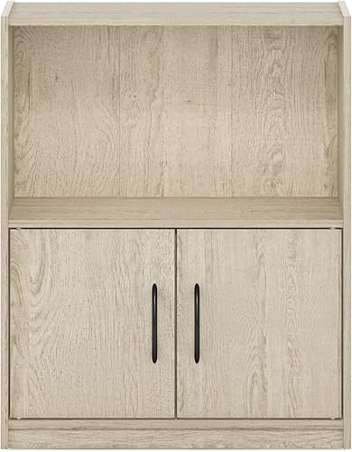 Miniatura 7 de Furinno Gruen Estantería abierta de 2 niveles con armario de almacenamiento de 2 puertas, pino metropolitano