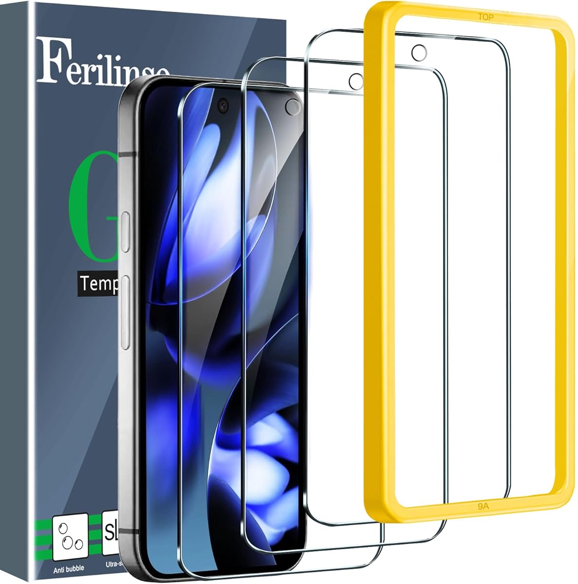 Ferilinso 3 Pack Screen Protector for Google Pixel 9A, Tempered Glass Phone Case Friendly Accessories, Protector de Pantalla for Google Pixel 9A