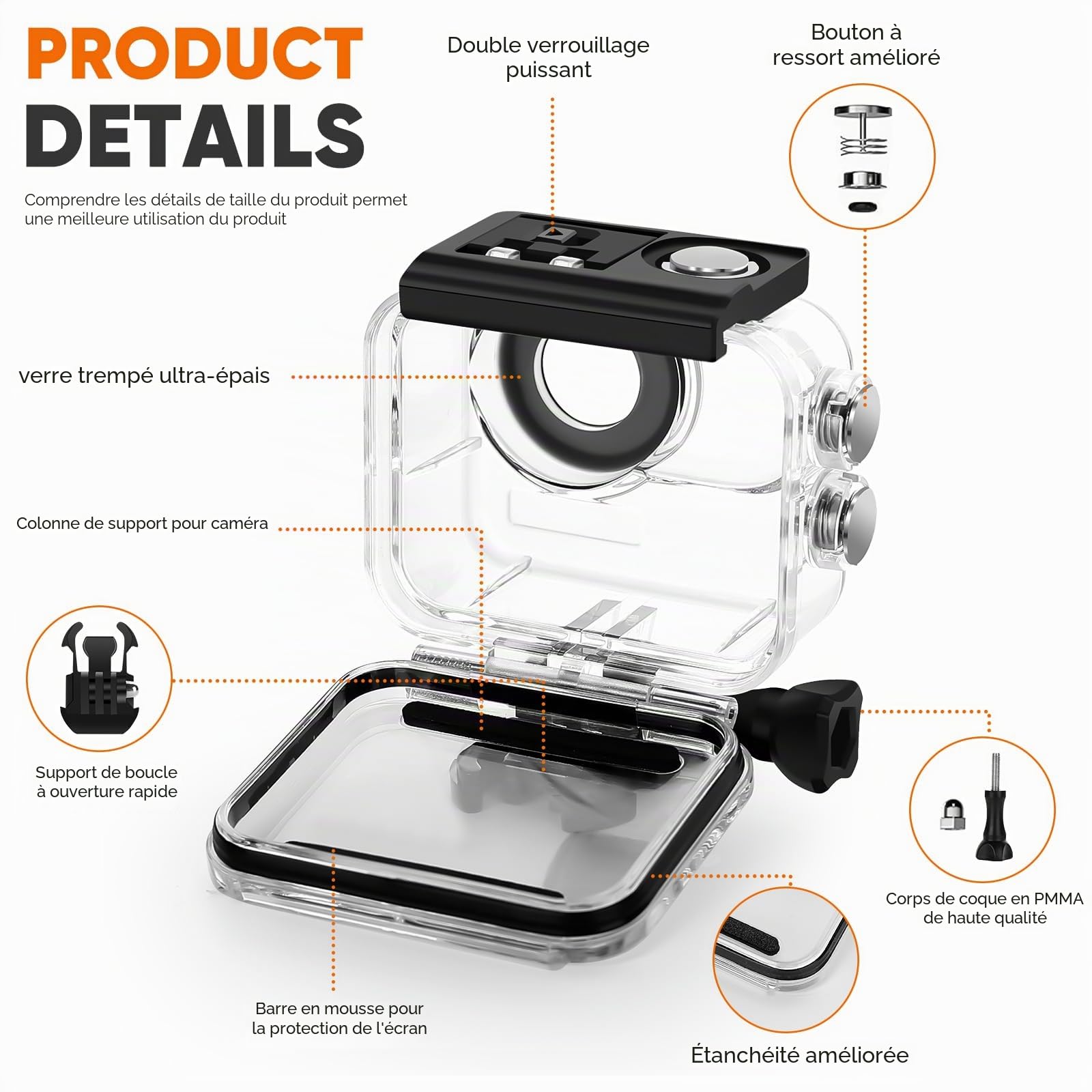 Boîtier étanche et poignée flottante compatible avec Insta360 GO 3, boîtier de protection pour plongée sous-marine avec support accessoires pour Insta360 GO 3