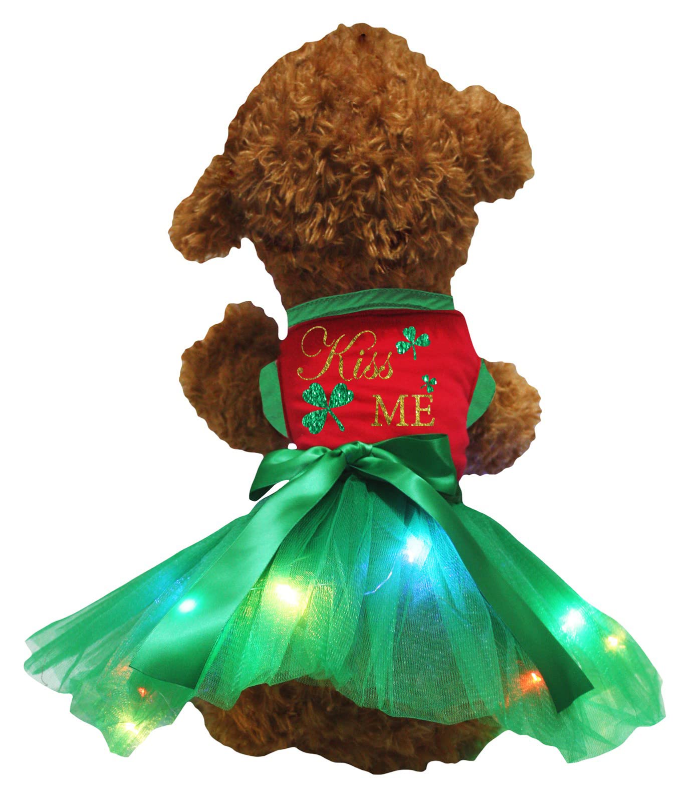 Robe pour chiot avec LED Kiss Me Clovers rouge et vert taille L