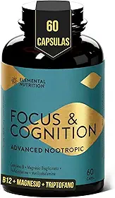 Vitamina para Foco e Cognição, Elemental Nutrition, Focus & Cognition, Complexo B, Fosfatidilserina, Taurina e Magnésio, sem cafeína – 60 Cápsulas