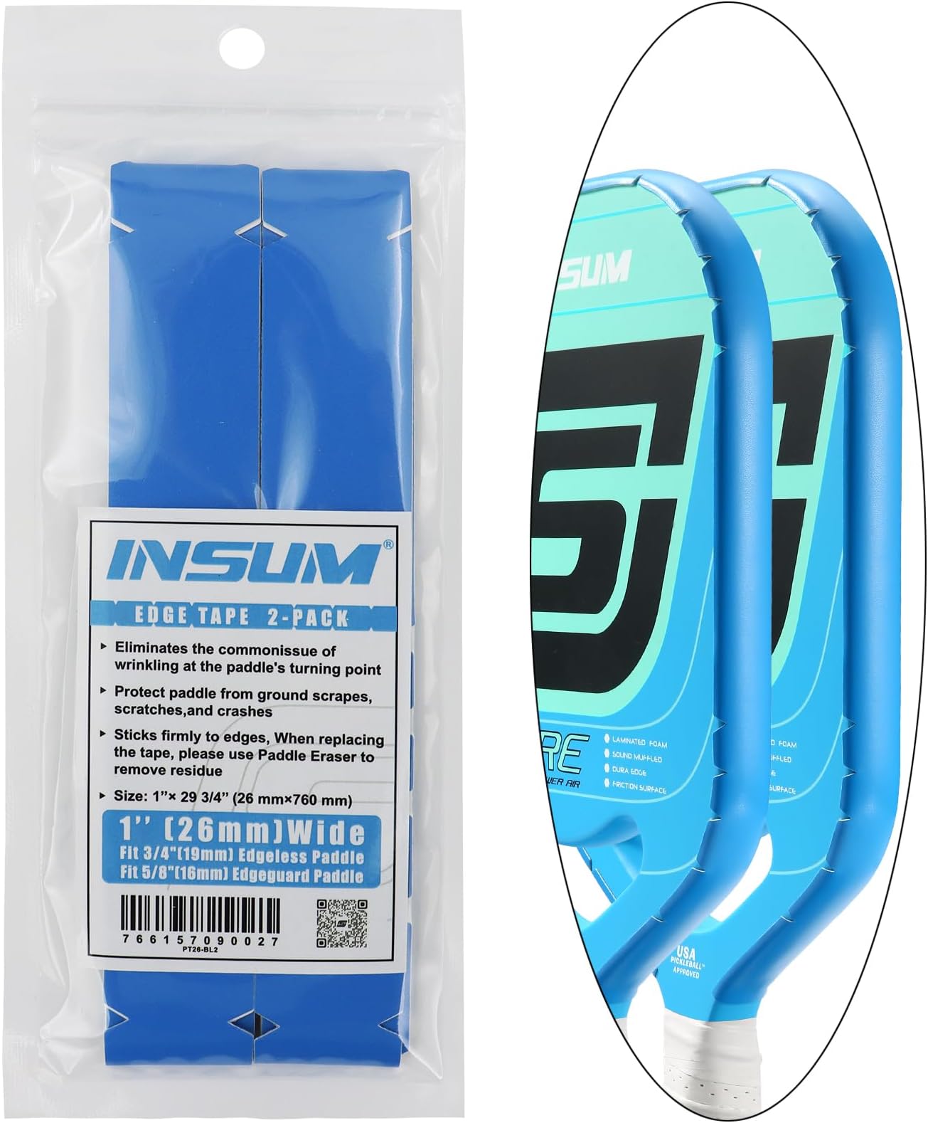 insum ピックルボールパドル保護テープ - エッジガードテープ カット済み V 14mm & 16mm 厚さ20mm エッジ