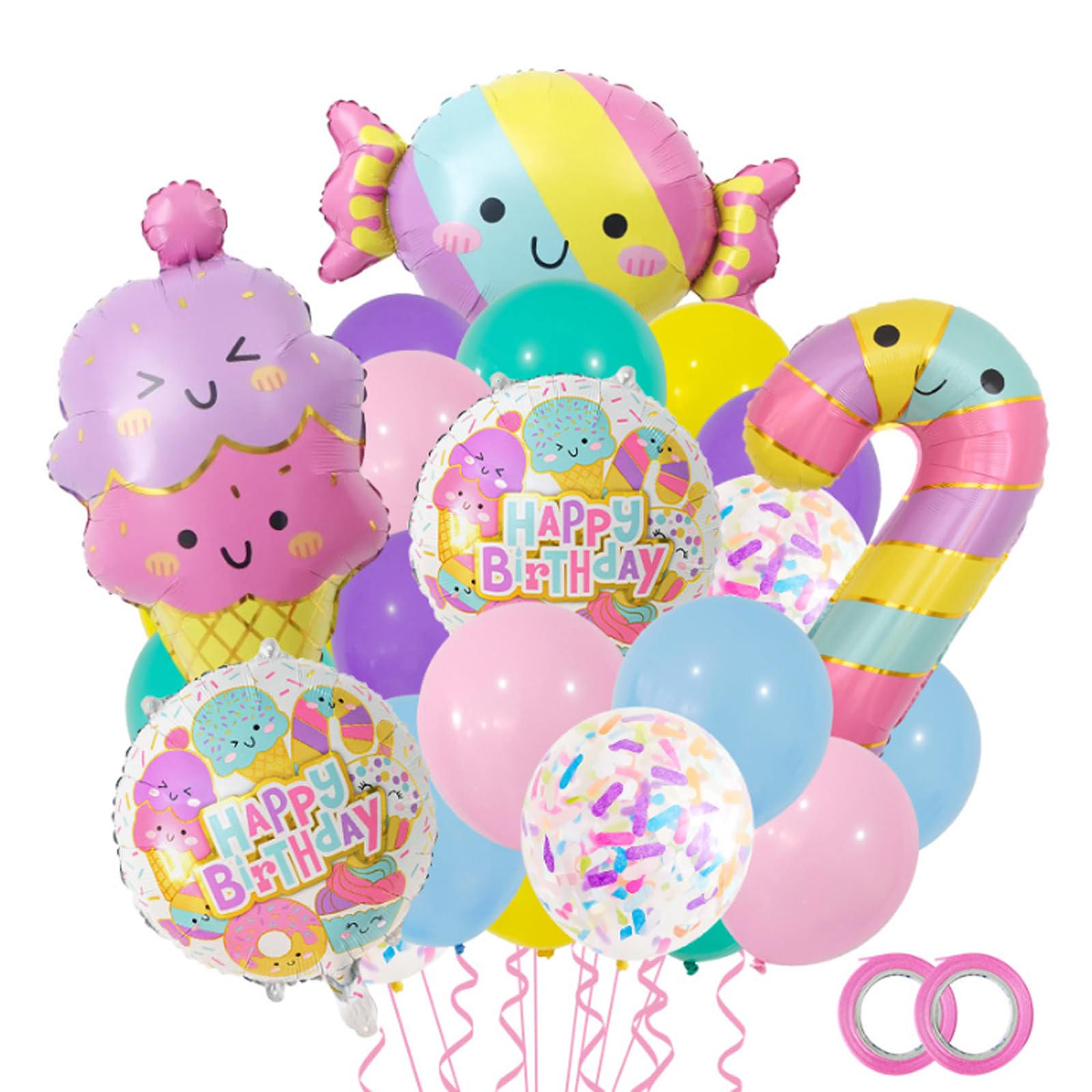 GWAWG 26PCS Candy Balloon Decoration,Ice Cream Dessert Food Foil＆Pastel Rainbow Latex Balloon