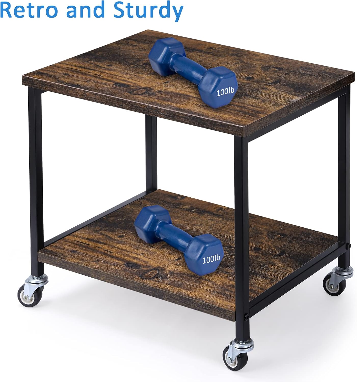 MOOACE Printer Stand Rack, Under Desk Storage Home Printer Cart with Wheels for Mobility, Small Storage Wood Look Top End Table with Anti-Skid Feet, Desktop Shelf for Fax Machine, Scanner, Laser,Black