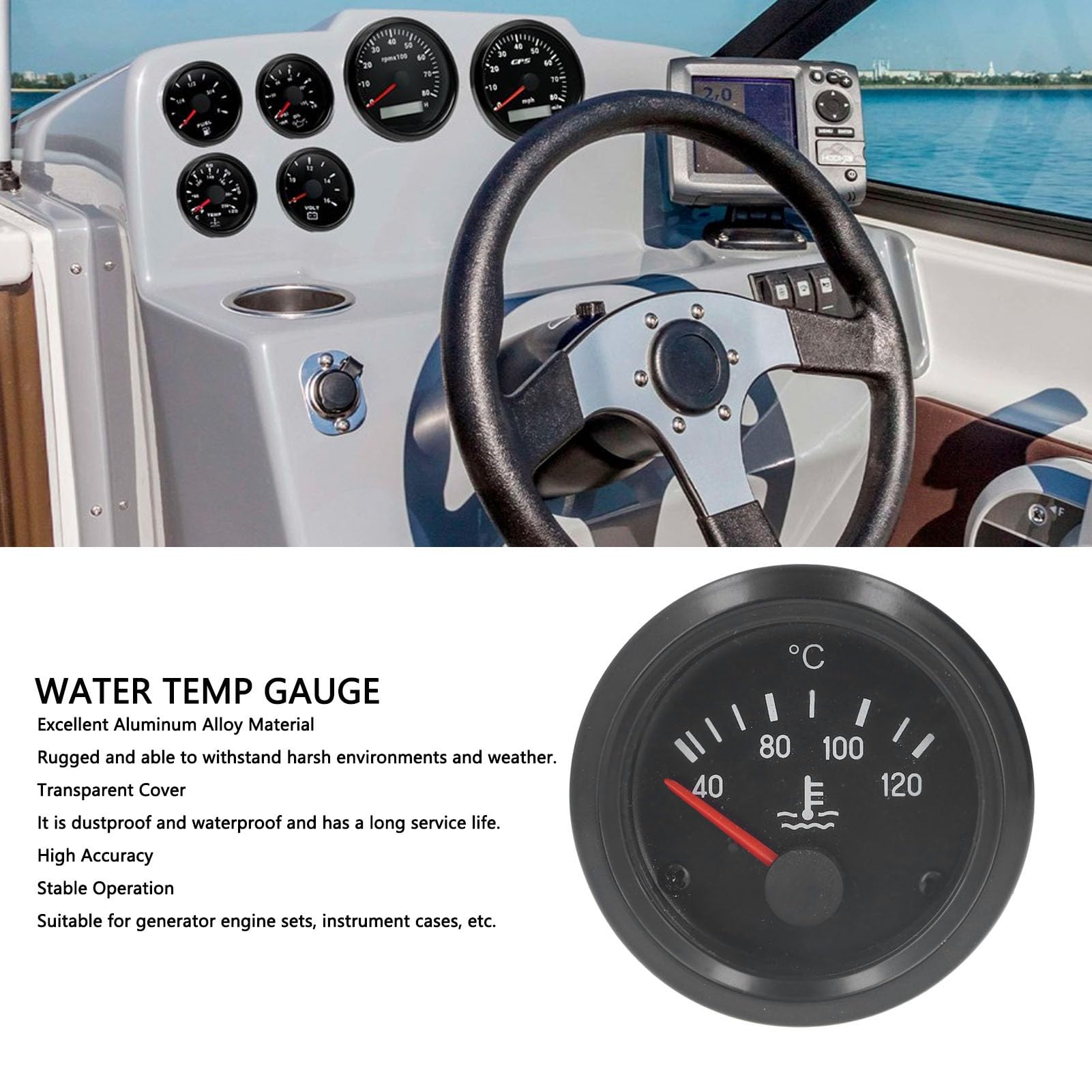 Jauge Température Eau Voiture - Thermomètre 40-120°C - 52mm - 24V - Alliage Aluminium