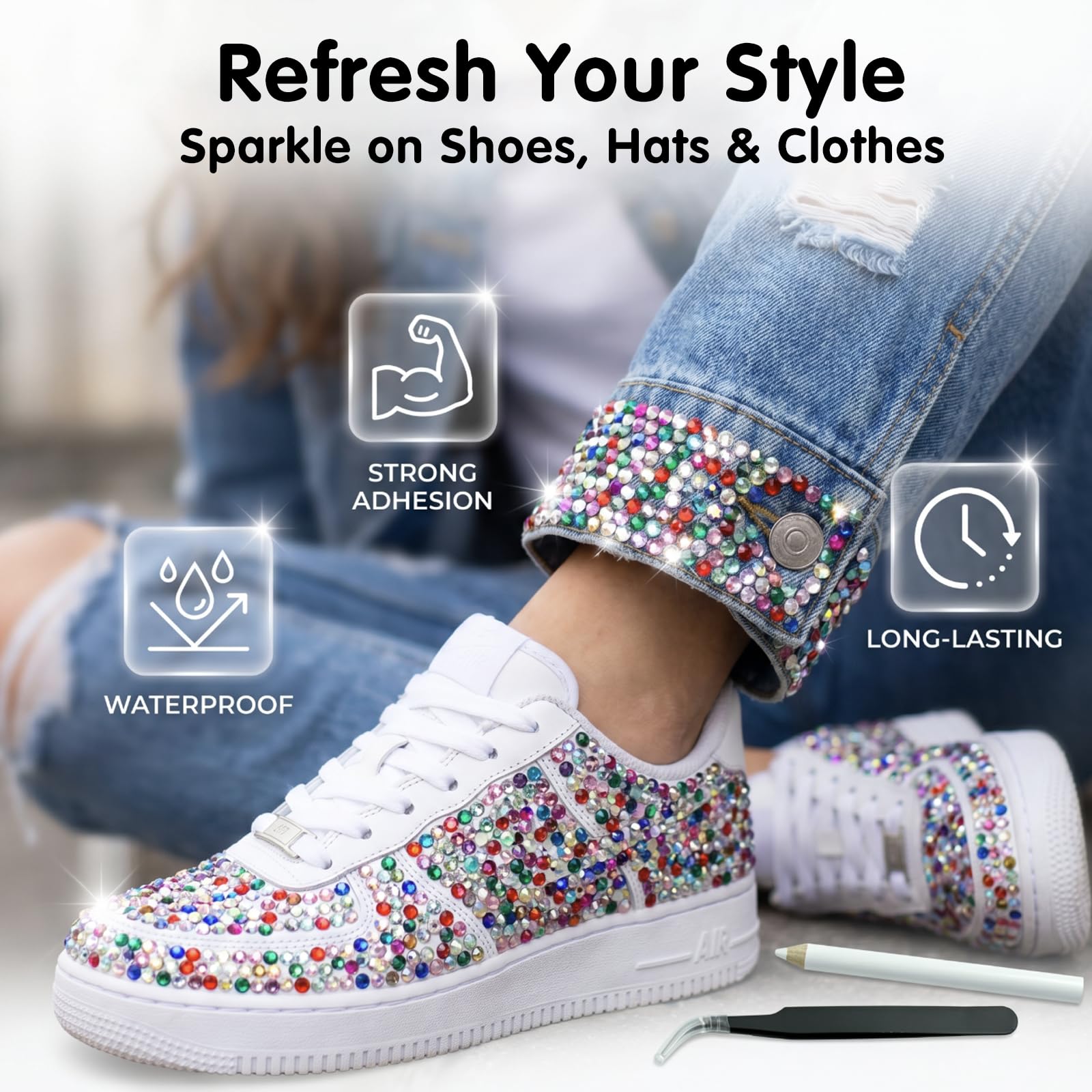 Bedazzling Kit de 3 500 strass en résine AB Jelly Gems 2 mm et 3 mm pour décoration d'ongles, loisirs créatifs, vêtements, chaussures, comprend une pince à épiler et un stylo ramasseur