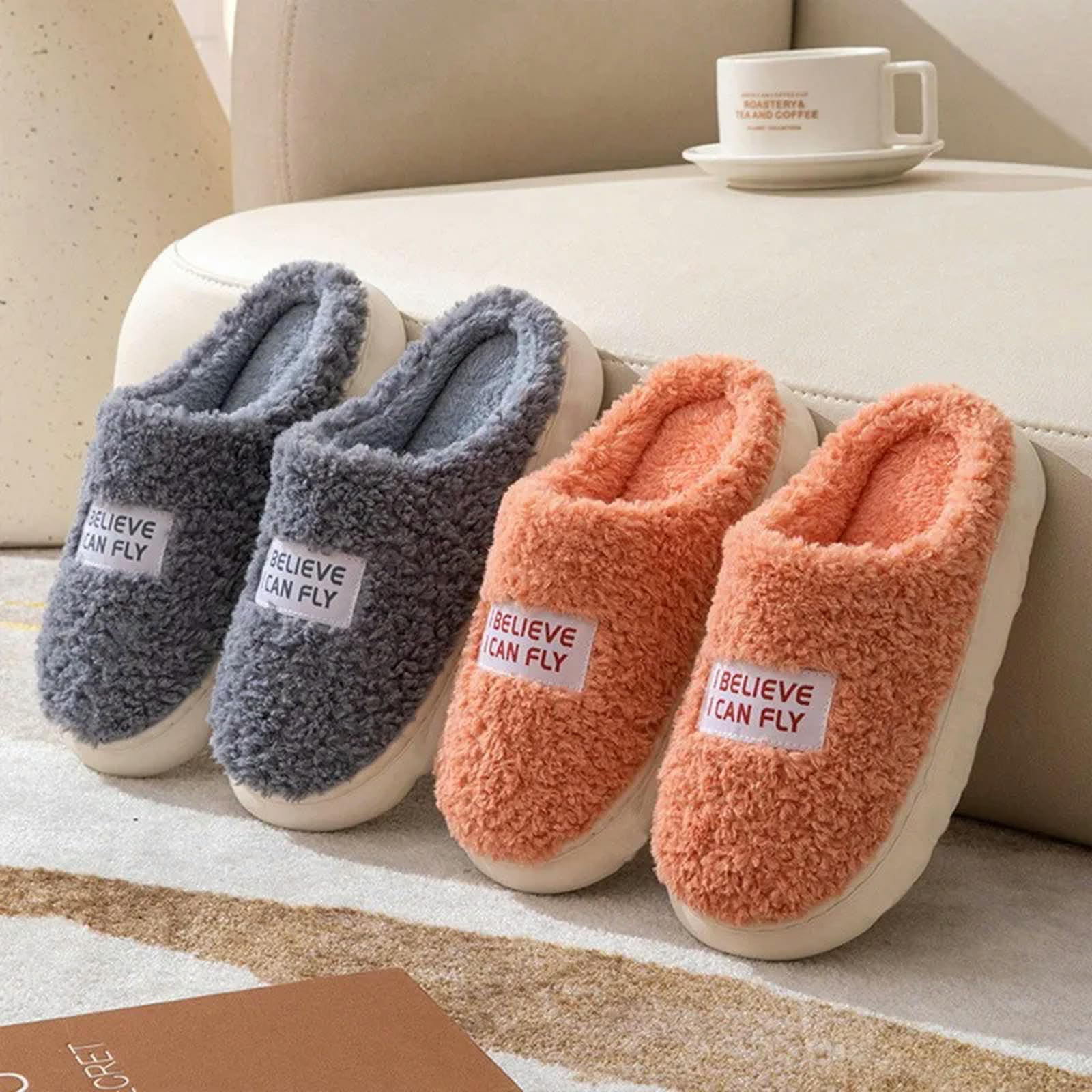 MdybF Pantofole Donna Invernali Suola Spessa Casa Indoor Esterno Ragazzo Ragazze Scivoli Inverno Casa Calda Pantofole Fluffy Tacchi Alti Pelliccia Scarpe Di Cotone Delle Donne Coppie