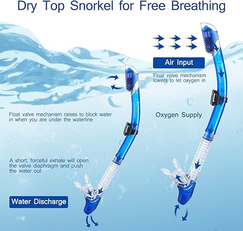 Miniatura 3 de Supertrip Snorkel seco para adultos, buceo con protector contra salpicaduras y válvula superior, buceo para adultos y jóvenes