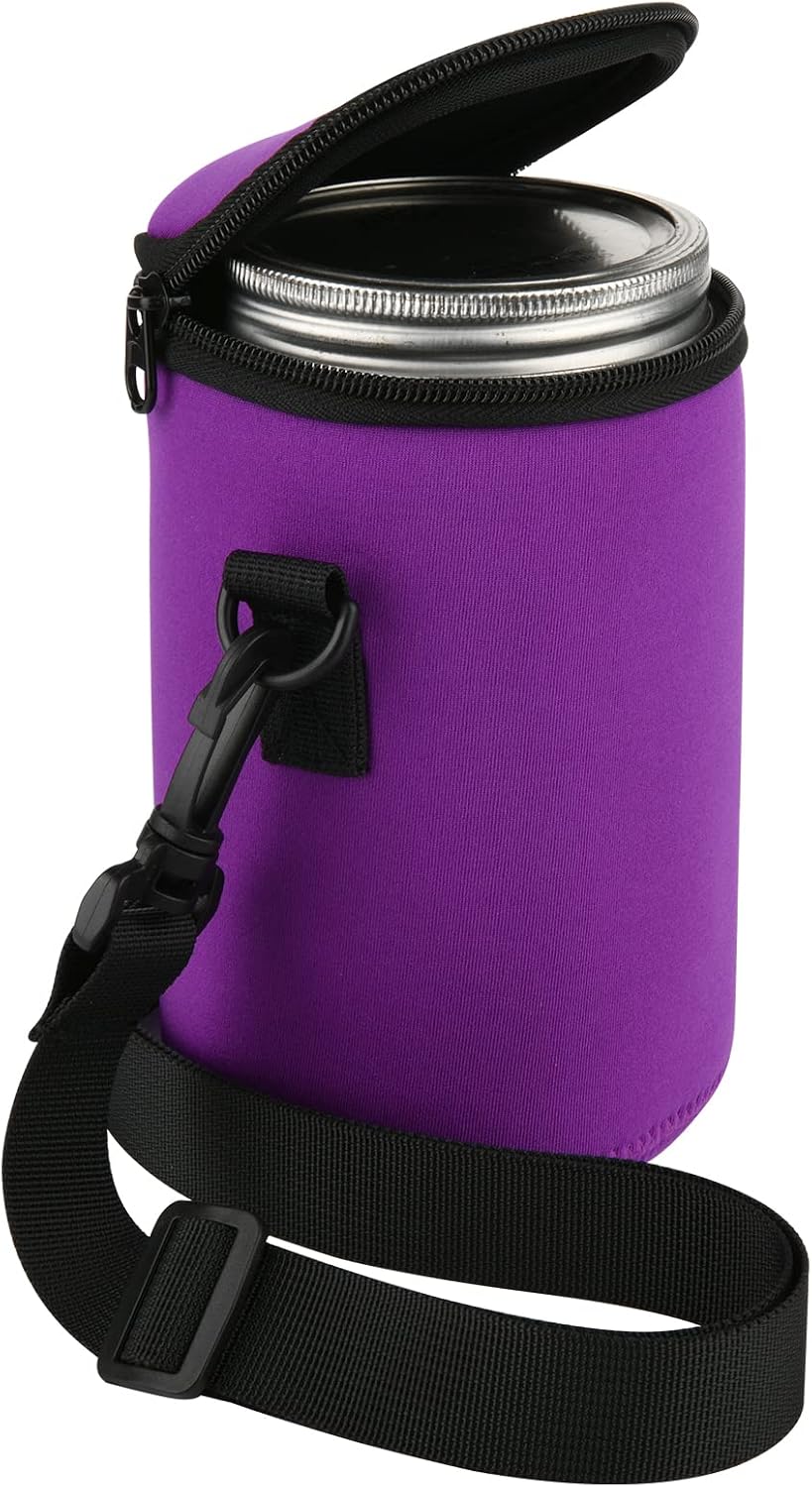 Cosmos Mason Jar Portable Neoprene Insulated Bag Mason Jar Insulated Holder Pouch, Glass Bottle Sleeve Cover with Adjustable Strap and Double Zippers, Fits 32 Oz Regular & Wide Mouth Jar (Black)