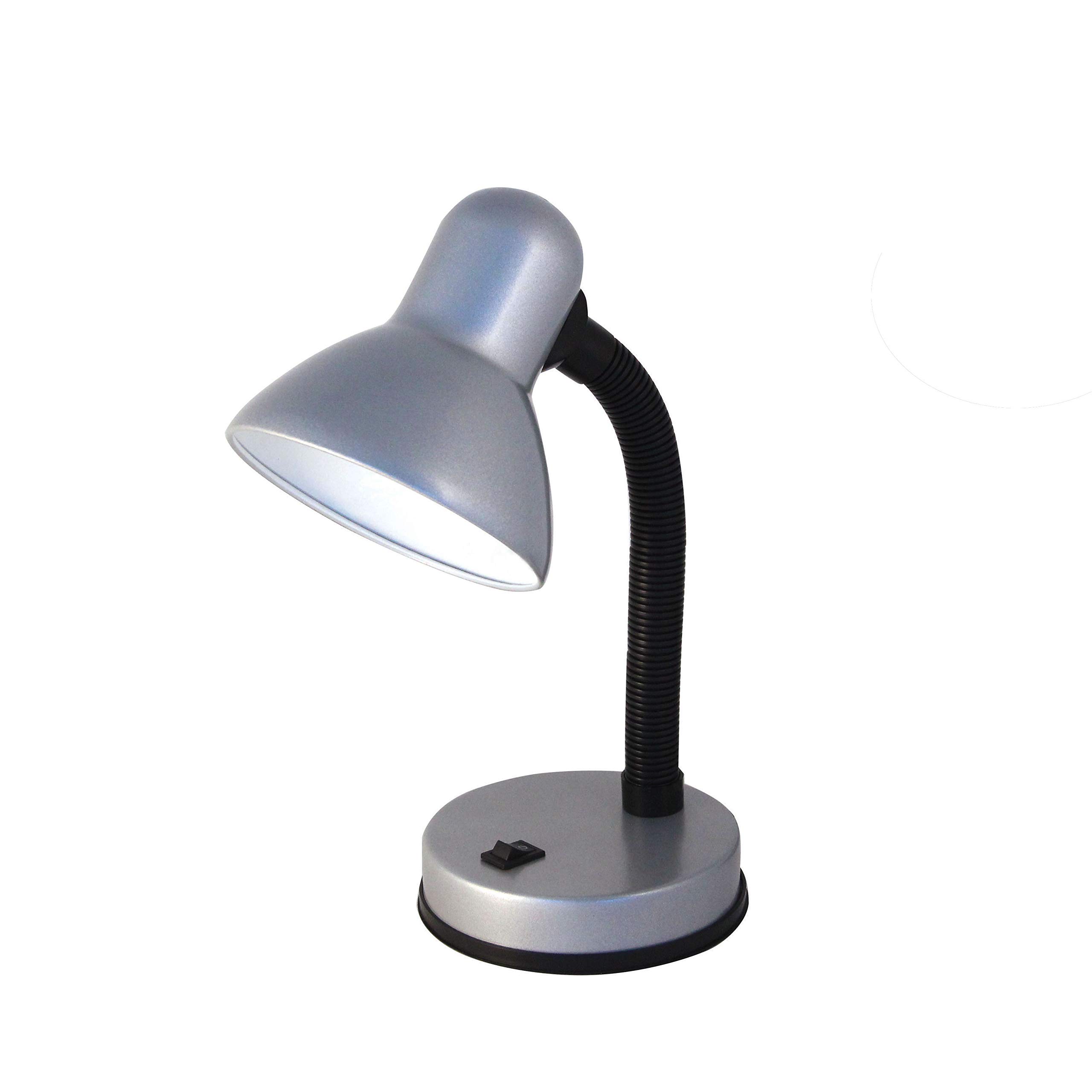 Velamp Charleston Lámpara de Mesa E27, Compatible con LED, Brazo Flexible, con Cable e Interruptor, para habitación de niños, Escritorio, Estudio, 40 W, Plateado