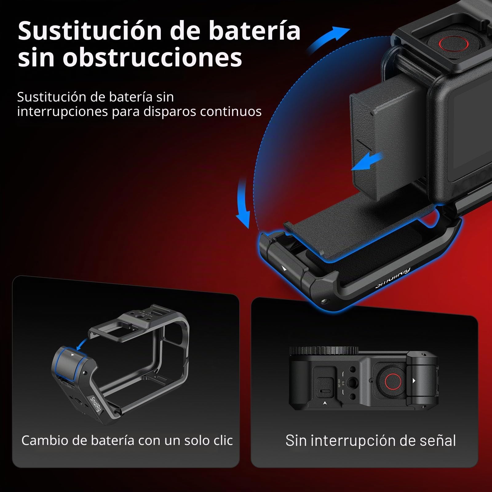 SMALLRIG Jaula para DJI Osmo Action 6, con Interfases de Expansión, Zapata Fría, Roscas 1/4"-20, Liberación Rápida, Marco Protector de Aluminio - 5888