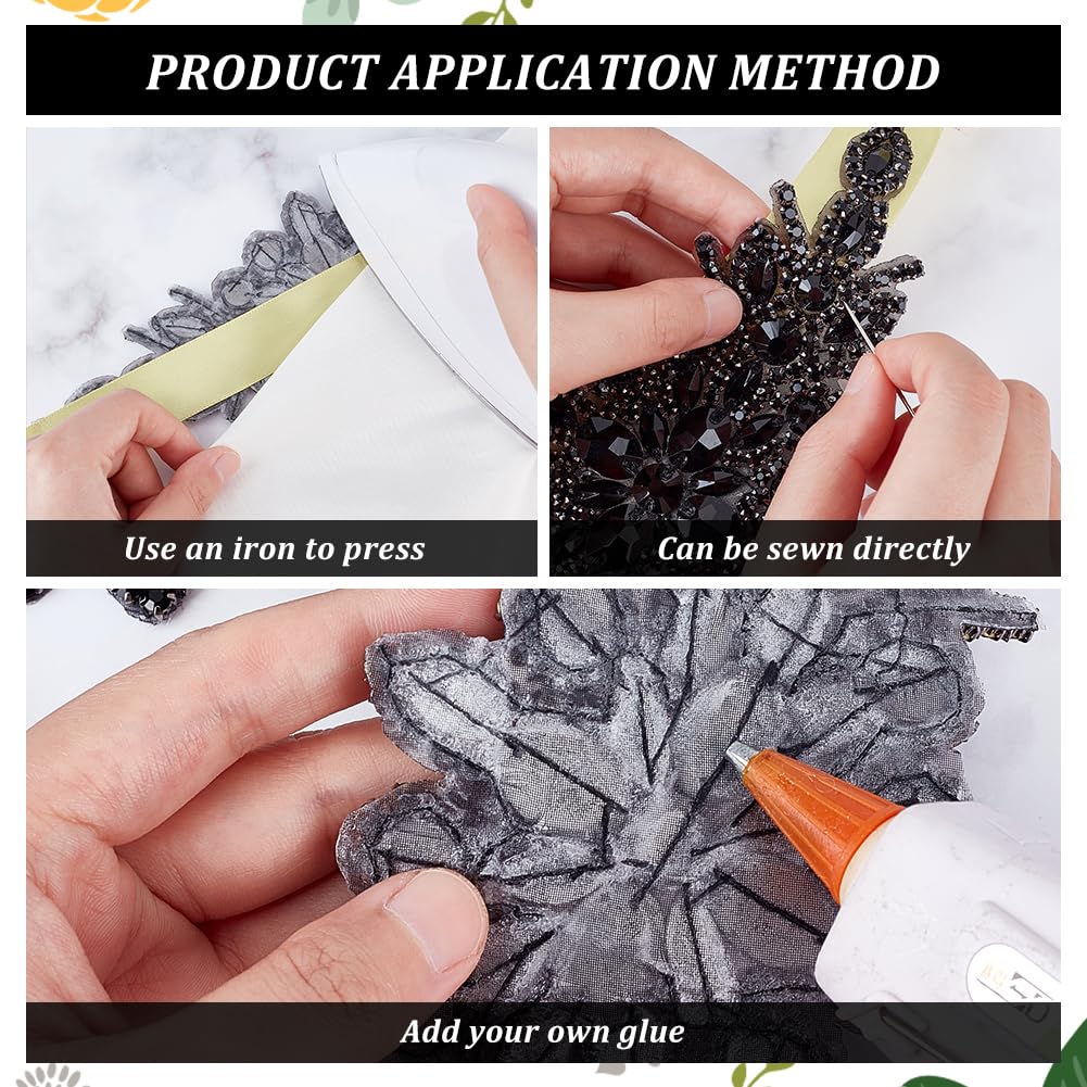 DIY Craft knoop strik patches met kristallen strass applicatie vlinderdas patches voor bruiloft schoenen decor broches 2 stuks (zwart