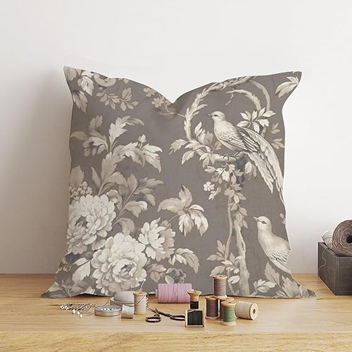 Miniatura 4 de MangGou Fundas de almohada estilo chinoiserie de color tostado floral de 22 x 22 pulgadas, funda de almohada de inspiración asiática Eurosham Accent