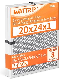 2-Pack 20x24x1 MERV 8 Reusable HVAC Electrostatic Furnace Filters