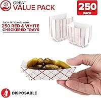 Vista 2 de Mini botes de papel para alimentos (paquete de 250) bandejas desechables de papel a cuadros rojos y blancos de 0.25 libras, bandejas de papel
