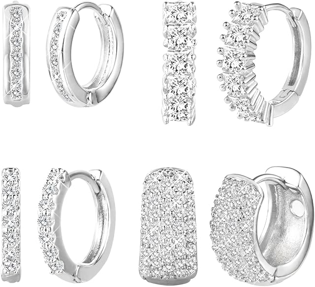 ALEXCRAFT Hoop Earrings Set for Women 14k Gold Plated Small Hoops Pack Cubic Zirconia Hoop Earrings Large Hoop Earrings for Teen Girls
