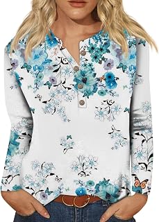 Womens Fall Tops Casual Plus Size Long Sleeve Comfy Pullover Blouse Trendy Graphic Button Down Henley Fit Top Shirts Crop Tops for Women