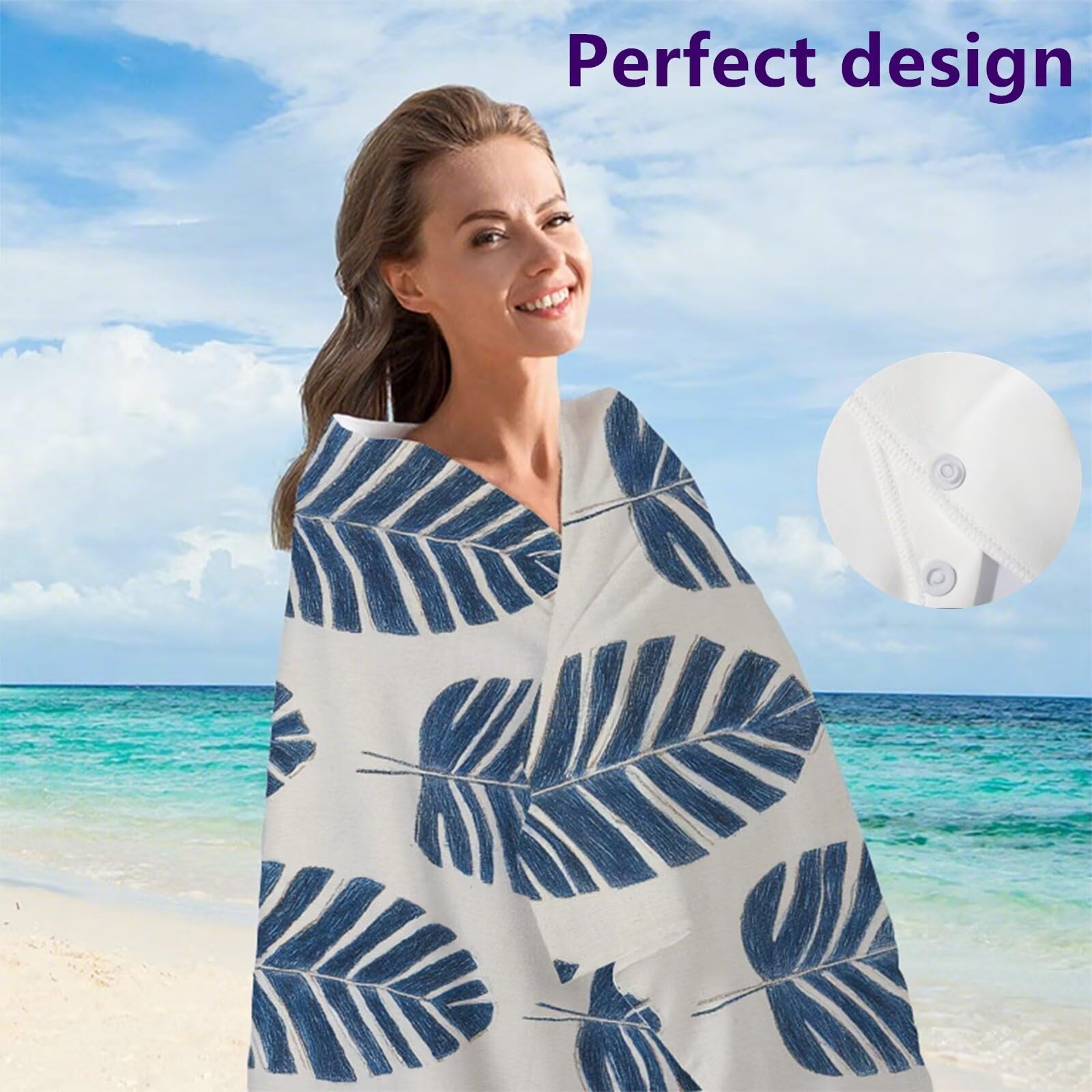Telo Mare Microfibra 80x160 cm Telo Mare Grande, Asciugamano Palestra Assorbente Asciugatura Rapida, Asciugamano Mare Antisabbi, Compatto Stuoia Spiaggia per Piscina, Viaggio 2 Set- Blu Retrò G1-860