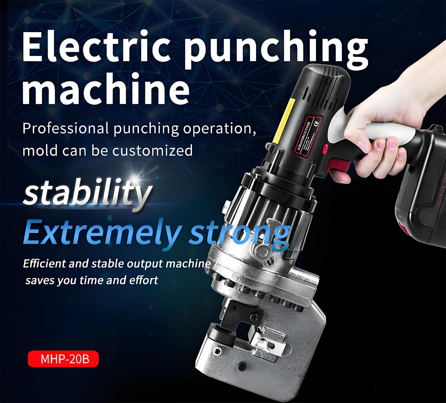 Punzonatrice idraulica Professionale 5 in 1, 18V 200W Senza Fili, Include 5 matrici e 2 batterie da 4000 mAh, per forare Acciaio, Ferro e Alluminio.