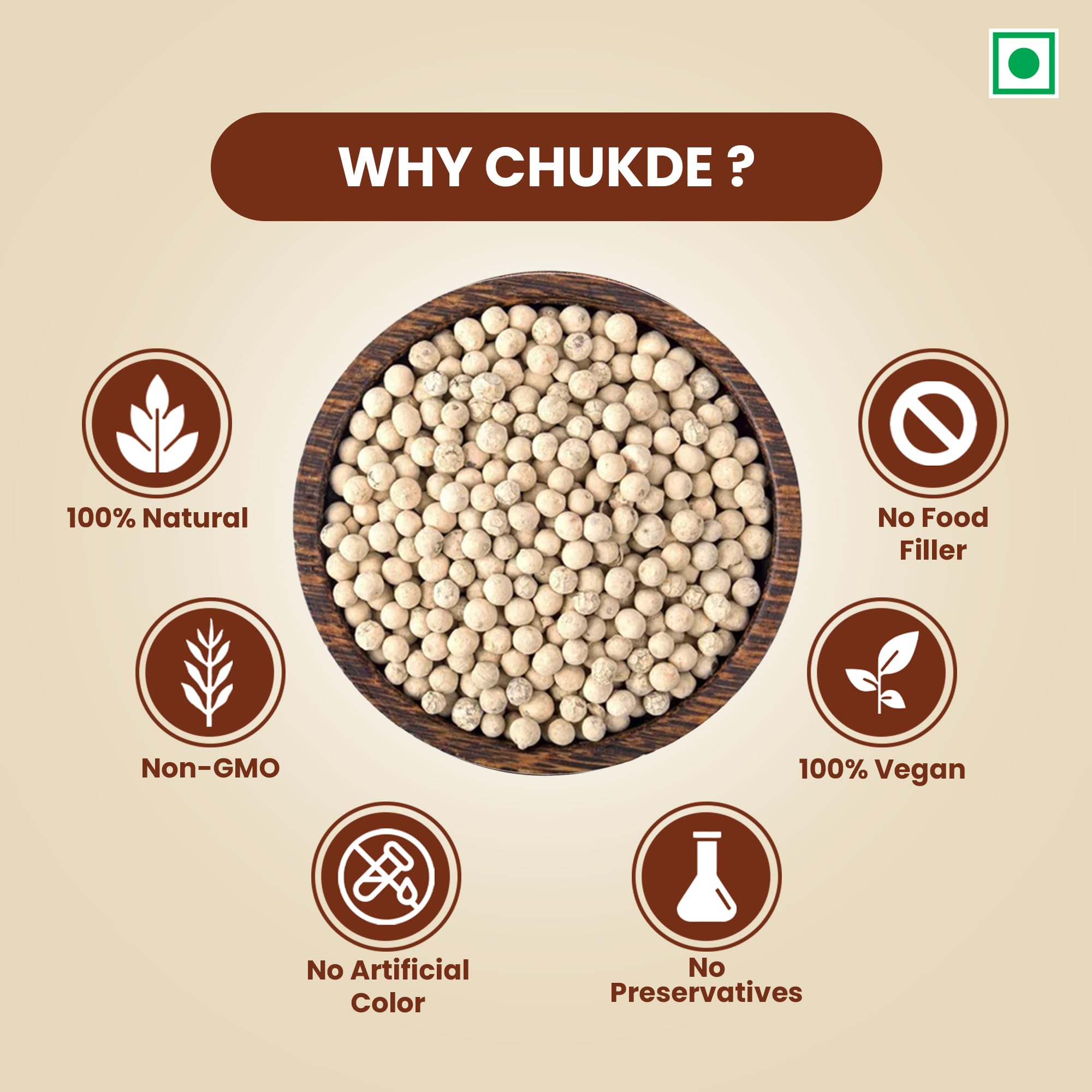 Chukde - Safed Mirch Powder - White Pepper Powder - Aromatic Spice for Cooking - Authentic To Enhance Flavor of Dishes - Perfect for Soups, Sauces, and Seasoning - 100 Gm - Image 7 thumbnail