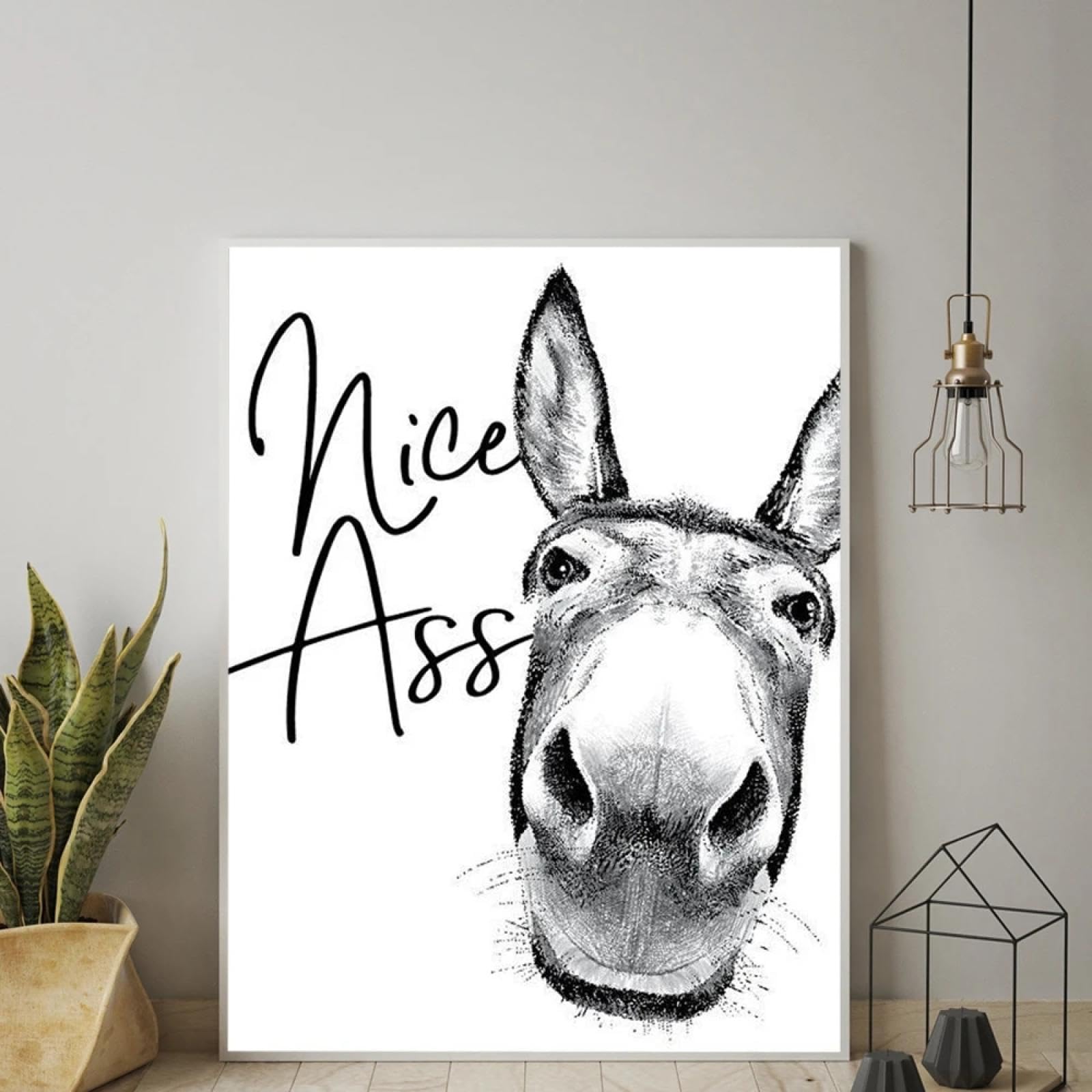 CHAOJIART Nice Ass Quote Funny Sign Vintage Donkey Poster Black White Wall Art Pictures Canvas Painting Prints for Toilet Bathroom 70x100cm(28x39in) Frameless