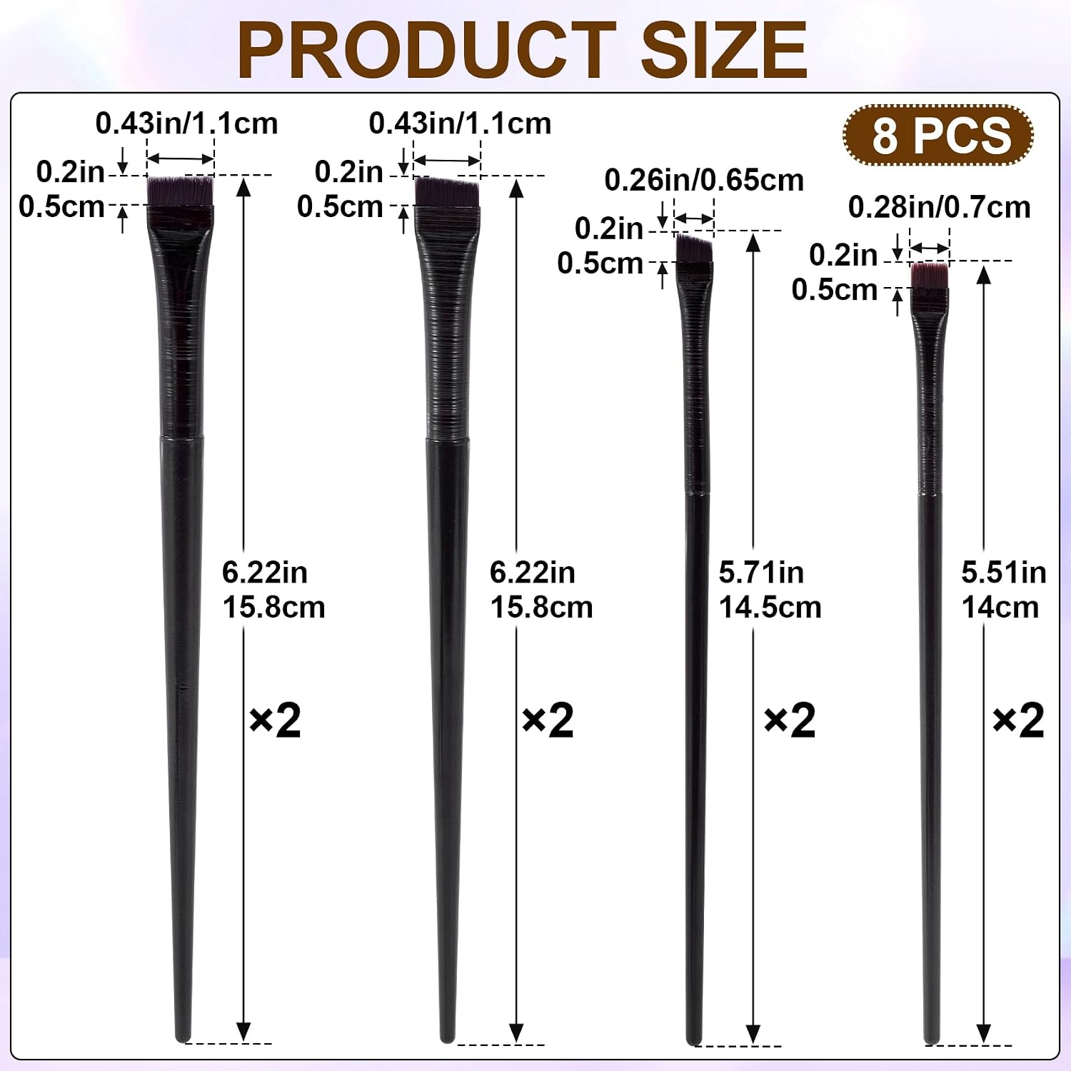 SmallCat 8 Pcs Angled Eyeliner Brush, Angled Eyebrow Brush, Ultra Thin Flat Inglot Eyeliner, Brow Tint Brush with Soft Synthetic Hairs (4 Styles, Black)