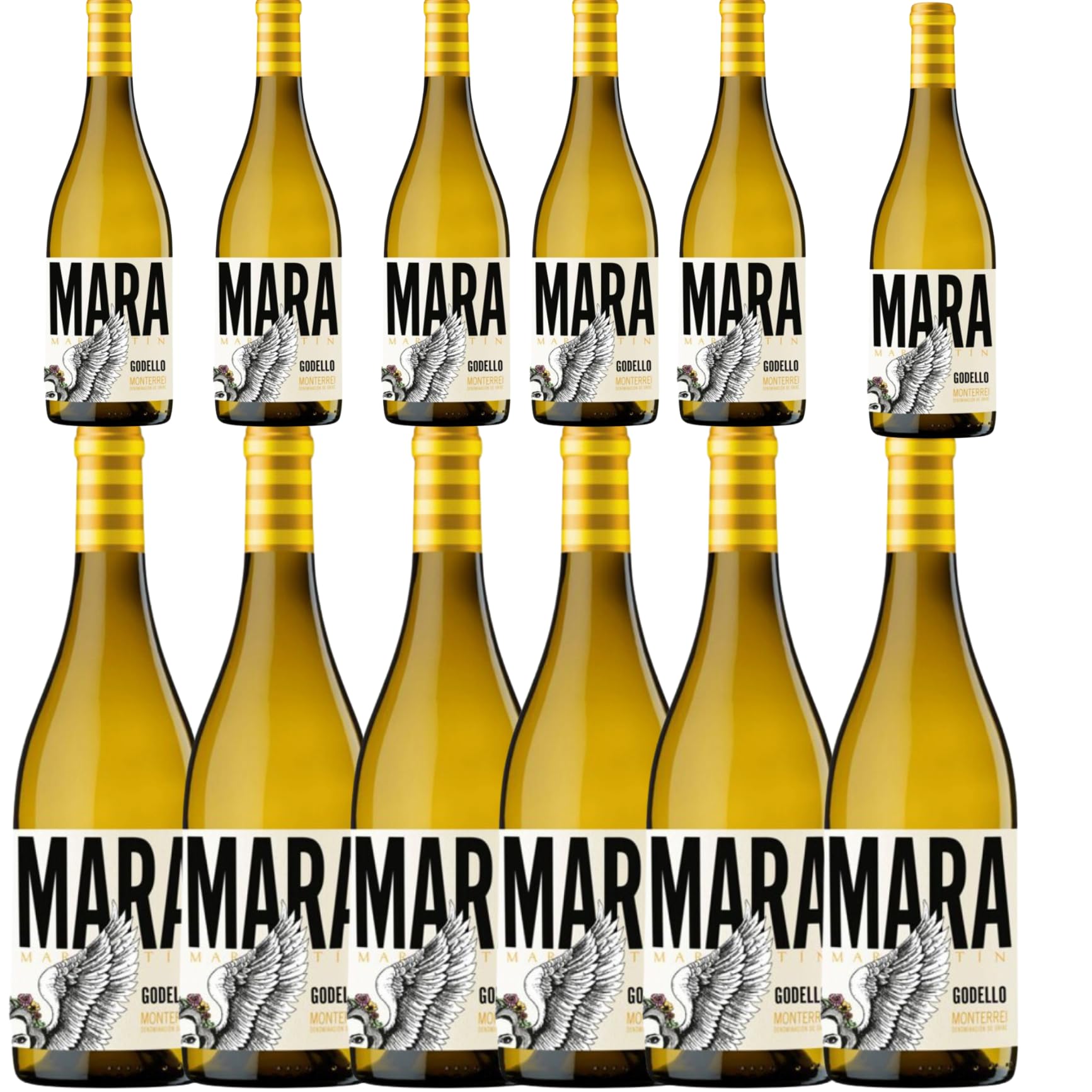 Mara Martín Godello - Vino Blanco DO Monterrei, 100% Godello, 13% Alcohol, Ideal Combinar con Pescado y Arroces - Pack 12 Botellas 75cl